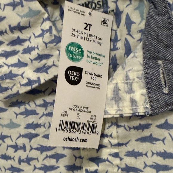 New OshKosh B'gosh Blue Fish Pattern Shirt 2T 100% cotton - Picture 4 of 6